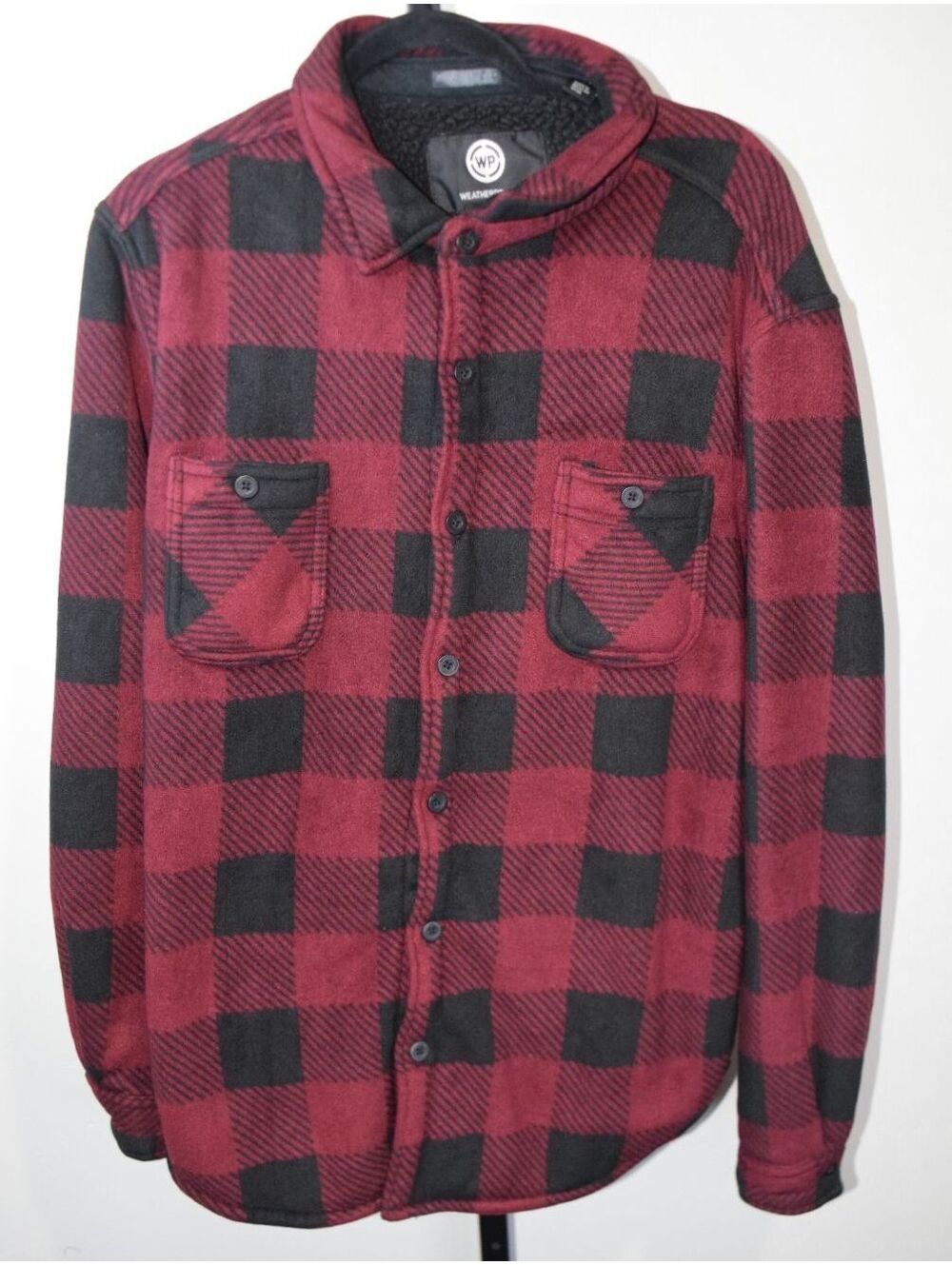 Weatherproof Red Black Buffalo Plaid Sherpa Lined Shirt Jacket Size XL